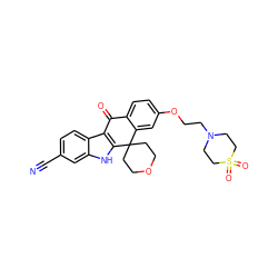 N#Cc1ccc2c3c([nH]c2c1)C1(CCOCC1)c1cc(OCCN2CCS(=O)(=O)CC2)ccc1C3=O ZINC000146051783