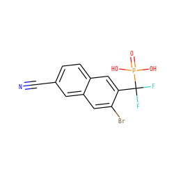 N#Cc1ccc2cc(C(F)(F)P(=O)(O)O)c(Br)cc2c1 ZINC000029047489
