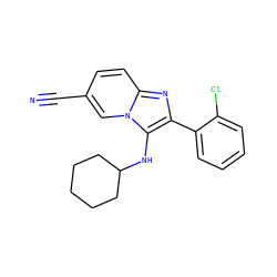 N#Cc1ccc2nc(-c3ccccc3Cl)c(NC3CCCCC3)n2c1 ZINC000068198859