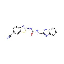 N#Cc1ccc2nc(NC(=O)NCc3nc4ccccc4[nH]3)sc2c1 ZINC000028864073