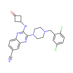 N#Cc1ccc2nc(NC3CC(=O)C3)c(N3CCN(Cc4cc(Cl)ccc4Cl)CC3)nc2c1 ZINC000144364638