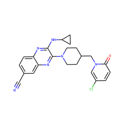 N#Cc1ccc2nc(NC3CC3)c(N3CCC(Cn4cc(Cl)ccc4=O)CC3)nc2c1 ZINC000144479848