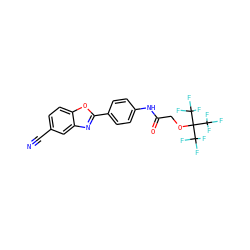 N#Cc1ccc2oc(-c3ccc(NC(=O)COC(C(F)(F)F)(C(F)(F)F)C(F)(F)F)cc3)nc2c1 ZINC000049746800
