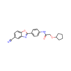 N#Cc1ccc2oc(-c3ccc(NC(=O)COC4CCCC4)cc3)nc2c1 ZINC000043170178