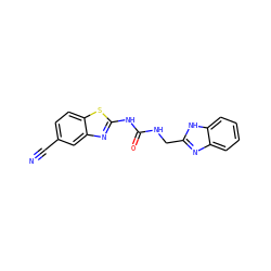 N#Cc1ccc2sc(NC(=O)NCc3nc4ccccc4[nH]3)nc2c1 ZINC000028899690