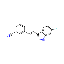 N#Cc1cccc(/C=C/c2c[nH]c3cc(F)ccc23)c1 ZINC000072106846