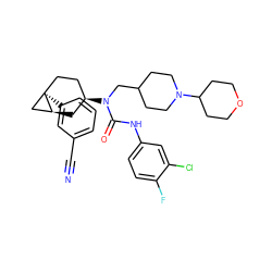 N#Cc1cccc([C@]23CC[C@@H](N(CC4CCN(C5CCOCC5)CC4)C(=O)Nc4ccc(F)c(Cl)c4)C[C@H]2C3)c1 ZINC000028650051