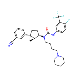 N#Cc1cccc([C@]23CC[C@@H](N(CCCCN4CCCCC4)C(=O)Nc4ccc(F)c(C(F)(F)F)c4)[C@H]2C3)c1 ZINC000028572364