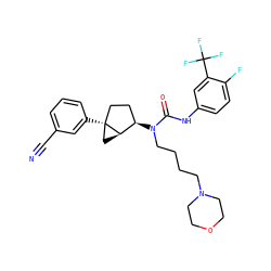 N#Cc1cccc([C@]23CC[C@@H](N(CCCCN4CCOCC4)C(=O)Nc4ccc(F)c(C(F)(F)F)c4)[C@H]2C3)c1 ZINC000036351510