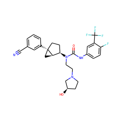 N#Cc1cccc([C@]23CC[C@@H](N(CCN4CC[C@@H](O)C4)C(=O)Nc4ccc(F)c(C(F)(F)F)c4)[C@H]2C3)c1 ZINC000013641340