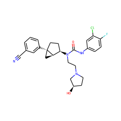 N#Cc1cccc([C@]23CC[C@@H](N(CCN4CC[C@@H](O)C4)C(=O)Nc4ccc(F)c(Cl)c4)[C@H]2C3)c1 ZINC000013685116