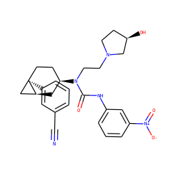 N#Cc1cccc([C@]23CC[C@@H](N(CCN4CC[C@@H](O)C4)C(=O)Nc4cccc([N+](=O)[O-])c4)C[C@H]2C3)c1 ZINC000028649939