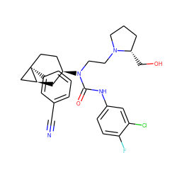 N#Cc1cccc([C@]23CC[C@@H](N(CCN4CCC[C@@H]4CO)C(=O)Nc4ccc(F)c(Cl)c4)C[C@H]2C3)c1 ZINC000028649861