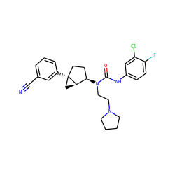 N#Cc1cccc([C@]23CC[C@@H](N(CCN4CCCC4)C(=O)Nc4ccc(F)c(Cl)c4)[C@H]2C3)c1 ZINC000013685108