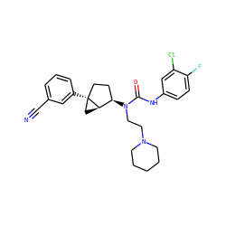 N#Cc1cccc([C@]23CC[C@@H](N(CCN4CCCCC4)C(=O)Nc4ccc(F)c(Cl)c4)[C@H]2C3)c1 ZINC000013685120