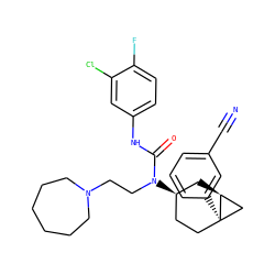 N#Cc1cccc([C@]23CC[C@@H](N(CCN4CCCCCC4)C(=O)Nc4ccc(F)c(Cl)c4)C[C@H]2C3)c1 ZINC000028649892