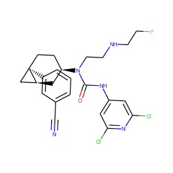 N#Cc1cccc([C@]23CC[C@@H](N(CCNCCF)C(=O)Nc4cc(Cl)nc(Cl)c4)C[C@H]2C3)c1 ZINC000028650015