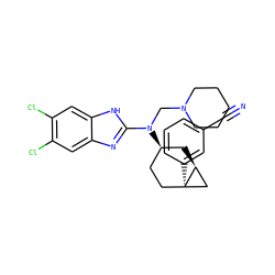 N#Cc1cccc([C@]23CC[C@@H](N(CN4CCCCC4)c4nc5cc(Cl)c(Cl)cc5[nH]4)C[C@H]2C3)c1 ZINC000036351802