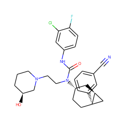 N#Cc1cccc([C@]23CC[C@H](N(CCN4CCC[C@H](O)C4)C(=O)Nc4ccc(F)c(Cl)c4)C[C@H]2C3)c1 ZINC000064415757