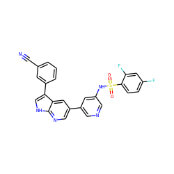 N#Cc1cccc(-c2c[nH]c3ncc(-c4cncc(NS(=O)(=O)c5ccc(F)cc5F)c4)cc23)c1 ZINC000084634334
