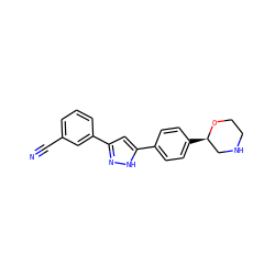 N#Cc1cccc(-c2cc(-c3ccc([C@@H]4CNCCO4)cc3)[nH]n2)c1 ZINC000205114506