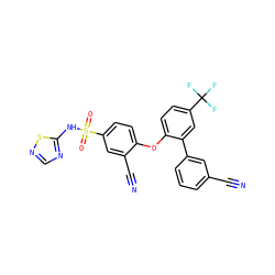 N#Cc1cccc(-c2cc(C(F)(F)F)ccc2Oc2ccc(S(=O)(=O)Nc3ncns3)cc2C#N)c1 ZINC000095581064