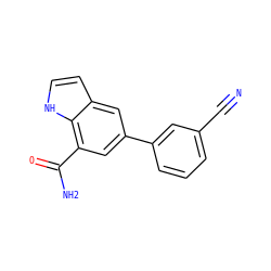 N#Cc1cccc(-c2cc(C(N)=O)c3[nH]ccc3c2)c1 ZINC000071296915