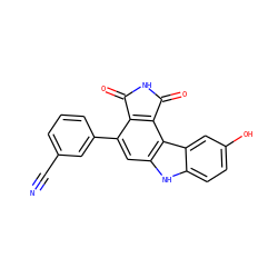 N#Cc1cccc(-c2cc3[nH]c4ccc(O)cc4c3c3c2C(=O)NC3=O)c1 ZINC000034804114