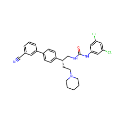 N#Cc1cccc(-c2ccc([C@@H](CCN3CCCCC3)CNC(=O)Nc3cc(Cl)cc(Cl)c3)cc2)c1 ZINC000095607615