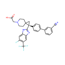 N#Cc1cccc(-c2ccc([C@]3(c4nc5cc(C(F)(F)F)c(F)cc5[nH]4)CC34CCN(CC(=O)O)CC4)cc2)c1 ZINC000038157827
