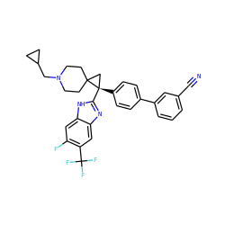 N#Cc1cccc(-c2ccc([C@]3(c4nc5cc(C(F)(F)F)c(F)cc5[nH]4)CC34CCN(CC3CC3)CC4)cc2)c1 ZINC000038157833