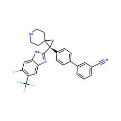 N#Cc1cccc(-c2ccc([C@]3(c4nc5cc(C(F)(F)F)c(F)cc5[nH]4)CC34CCNCC4)cc2)c1 ZINC000038157835