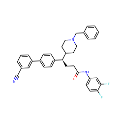 N#Cc1cccc(-c2ccc([C@H](CCC(=O)Nc3ccc(F)c(F)c3)C3CCN(Cc4ccccc4)CC3)cc2)c1 ZINC000038157882