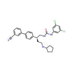 N#Cc1cccc(-c2ccc([C@H](CCNC3CCCC3)CNC(=O)Nc3cc(Cl)cc(Cl)c3)cc2)c1 ZINC000013981139