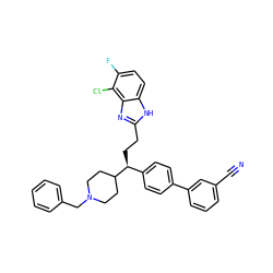N#Cc1cccc(-c2ccc([C@H](CCc3nc4c(Cl)c(F)ccc4[nH]3)C3CCN(Cc4ccccc4)CC3)cc2)c1 ZINC000038157878