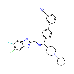 N#Cc1cccc(-c2ccc([C@H](NCc3nc4cc(Cl)c(F)cc4[nH]3)C3CCN(C4CCCC4)CC3)cc2)c1 ZINC000038157868