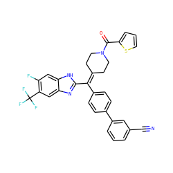 N#Cc1cccc(-c2ccc(C(=C3CCN(C(=O)c4cccs4)CC3)c3nc4cc(C(F)(F)F)c(F)cc4[nH]3)cc2)c1 ZINC000038157843
