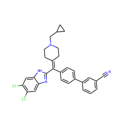 N#Cc1cccc(-c2ccc(C(=C3CCN(CC4CC4)CC3)c3nc4cc(Cl)c(Cl)cc4[nH]3)cc2)c1 ZINC000038157862