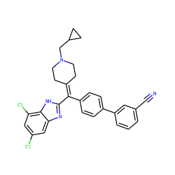N#Cc1cccc(-c2ccc(C(=C3CCN(CC4CC4)CC3)c3nc4cc(Cl)cc(Cl)c4[nH]3)cc2)c1 ZINC000038157861