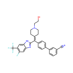 N#Cc1cccc(-c2ccc(C(=C3CCN(CCO)CC3)c3nc4cc(F)c(C(F)(F)F)cc4[nH]3)cc2)c1 ZINC000038157848