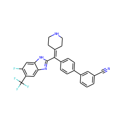 N#Cc1cccc(-c2ccc(C(=C3CCNCC3)c3nc4cc(C(F)(F)F)c(F)cc4[nH]3)cc2)c1 ZINC000038157849