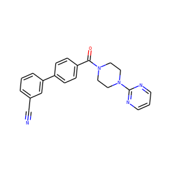 N#Cc1cccc(-c2ccc(C(=O)N3CCN(c4ncccn4)CC3)cc2)c1 ZINC000034806382