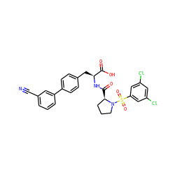 N#Cc1cccc(-c2ccc(C[C@H](NC(=O)[C@@H]3CCCN3S(=O)(=O)c3cc(Cl)cc(Cl)c3)C(=O)O)cc2)c1 ZINC000026645595