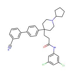 N#Cc1cccc(-c2ccc(C3(CCC(=O)Nc4cc(Cl)cc(Cl)c4)CCN(C4CCCC4)CC3)cc2)c1 ZINC000038157923