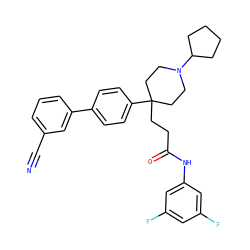 N#Cc1cccc(-c2ccc(C3(CCC(=O)Nc4cc(F)cc(F)c4)CCN(C4CCCC4)CC3)cc2)c1 ZINC000038157920