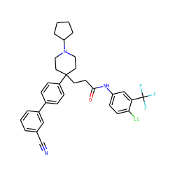 N#Cc1cccc(-c2ccc(C3(CCC(=O)Nc4ccc(Cl)c(C(F)(F)F)c4)CCN(C4CCCC4)CC3)cc2)c1 ZINC000038157921