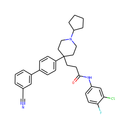 N#Cc1cccc(-c2ccc(C3(CCC(=O)Nc4ccc(F)c(Cl)c4)CCN(C4CCCC4)CC3)cc2)c1 ZINC000038157922