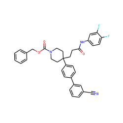 N#Cc1cccc(-c2ccc(C3(CCC(=O)Nc4ccc(F)c(F)c4)CCN(C(=O)OCc4ccccc4)CC3)cc2)c1 ZINC000038157893
