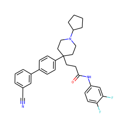 N#Cc1cccc(-c2ccc(C3(CCC(=O)Nc4ccc(F)c(F)c4)CCN(C4CCCC4)CC3)cc2)c1 ZINC000038157889