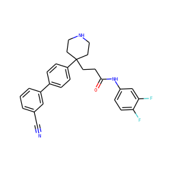 N#Cc1cccc(-c2ccc(C3(CCC(=O)Nc4ccc(F)c(F)c4)CCNCC3)cc2)c1 ZINC000038157892